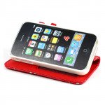 Wholesale iPhone 4S 4 Diamond Flip Leather Wallet Case (Red)